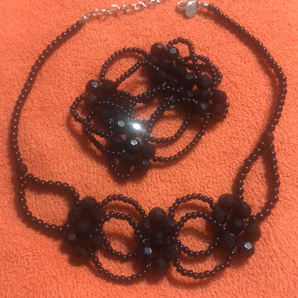 Cookie Lee Black woven beaded necklace / bracelet